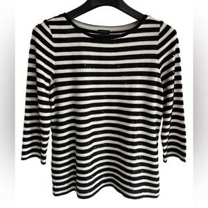 Talbots Medium Black Sequins and White Striped Women's Top